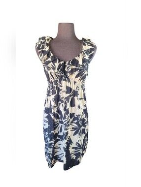 Loft Floral Ruffle Sleeveless Dress in Black and Cream Boho